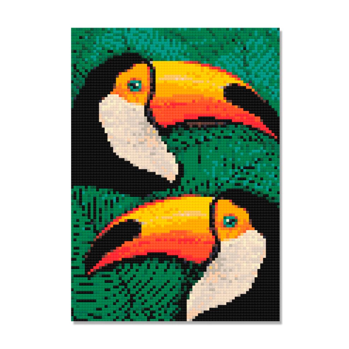 Kit de Pintura com Diamante 21x30cm - Casal de Tucanos