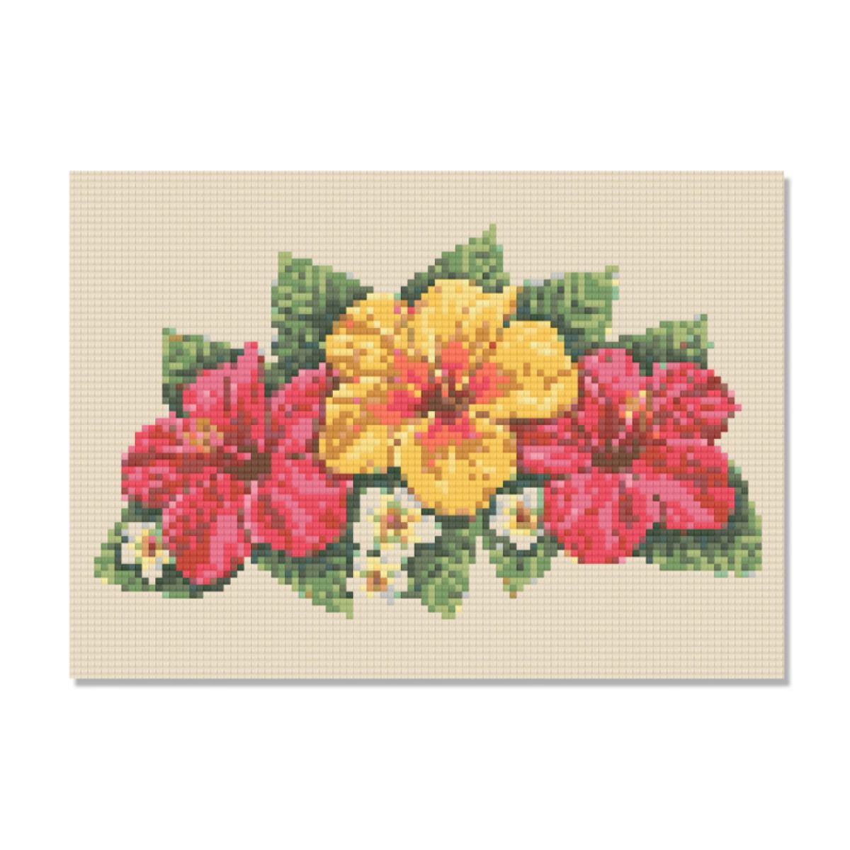Kit de Pintura com Diamante 30x21cm - Três Hibiscos