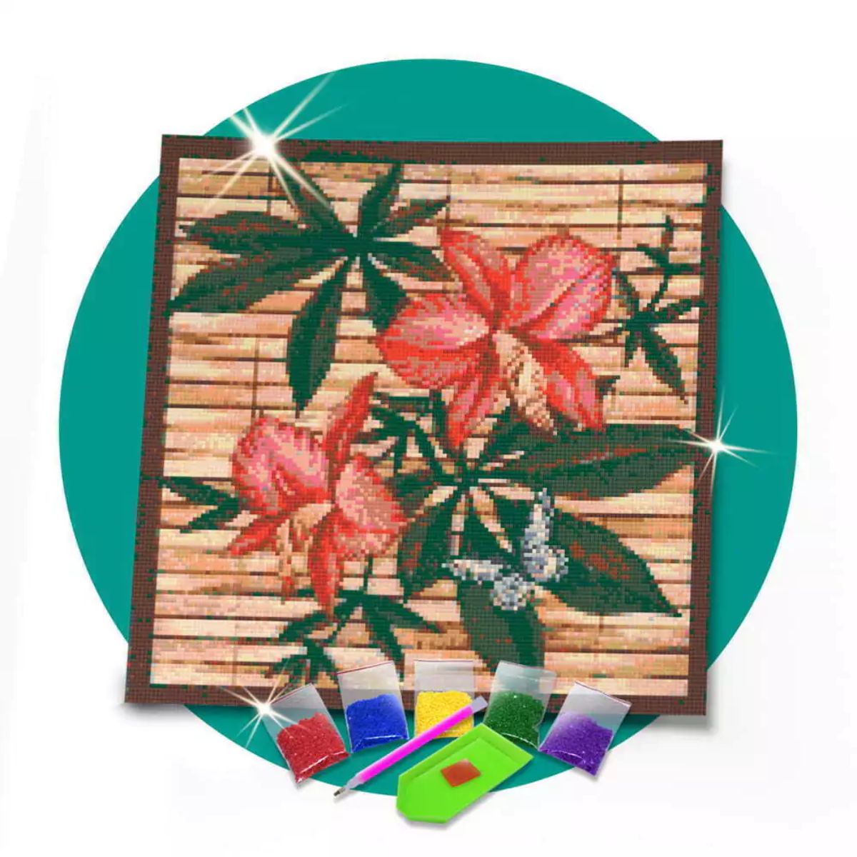 Kit de Pintura com Diamante 40x40cm - Lírio Vermelho