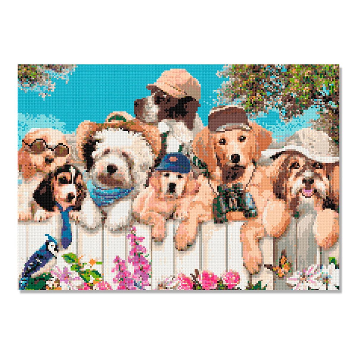 Kit de Pintura com Diamante 60x42cm - Cãezinhos na Cerca