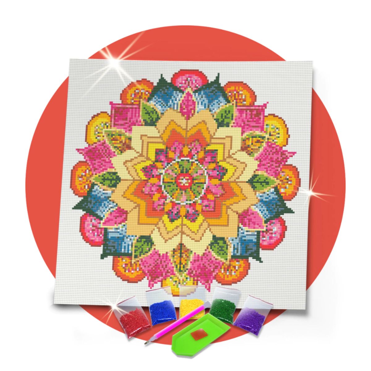 Kit de Pintura com Diamante 40x40cm - Mandala Multi Cores