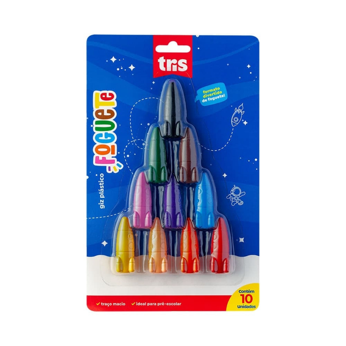 Estojo Giz de Cera Foguete com 10 Cores - Tris