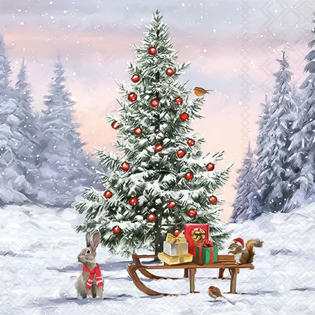 Guardanapo para Decoupage Ambiente 33x33cm com 20 Unidades - Animais de Inverno Natal