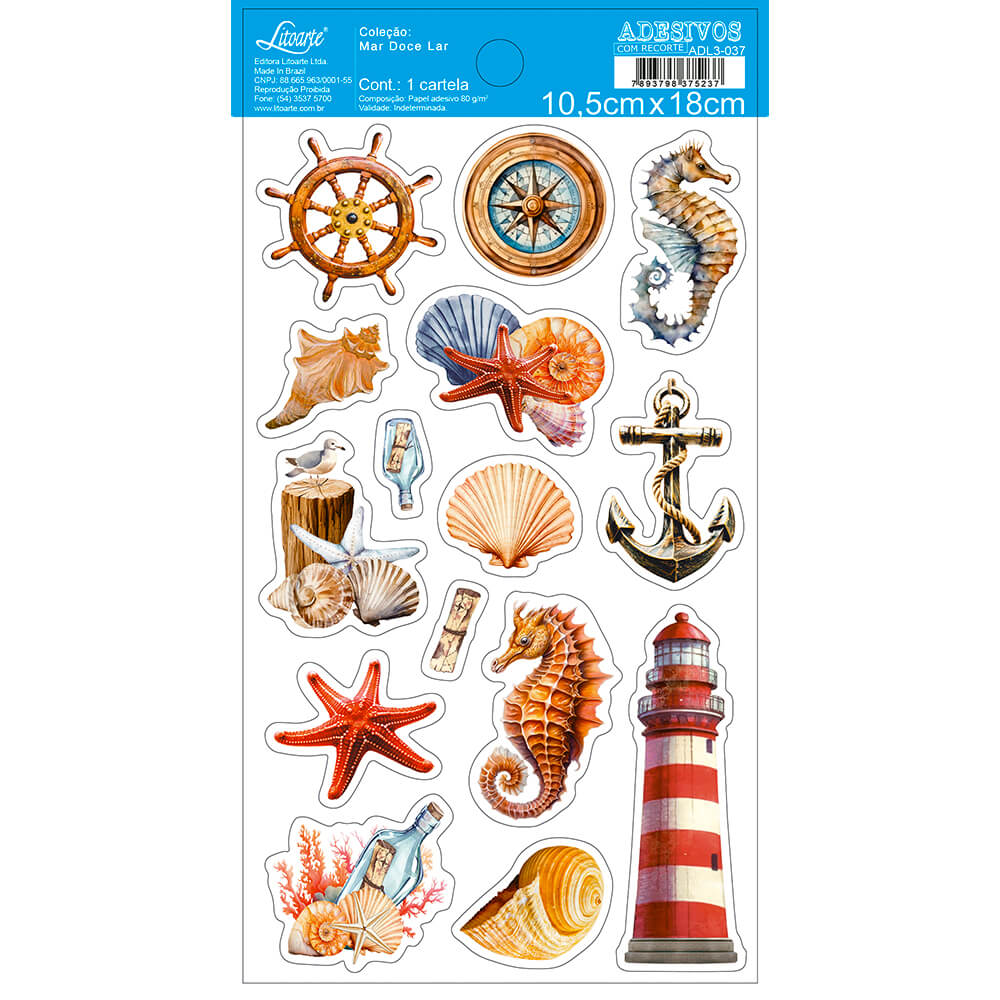 Adesivo com Recorte Coleção Mar Doce Lar Elementos 10,5x18cm para Artesanato e Scrapbook Adl3-037 - Litoarte