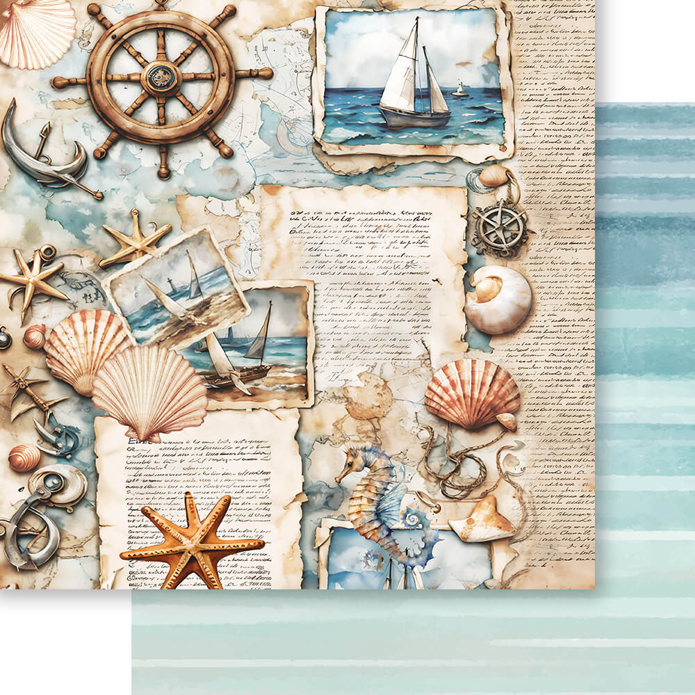 Papel para Scrapbook Dupla Face Coleção Mar Doce Lar Elementos 30,5x30,5cm para Scrapbook e Papelaria Criativa Sd-1333 - Litoarte