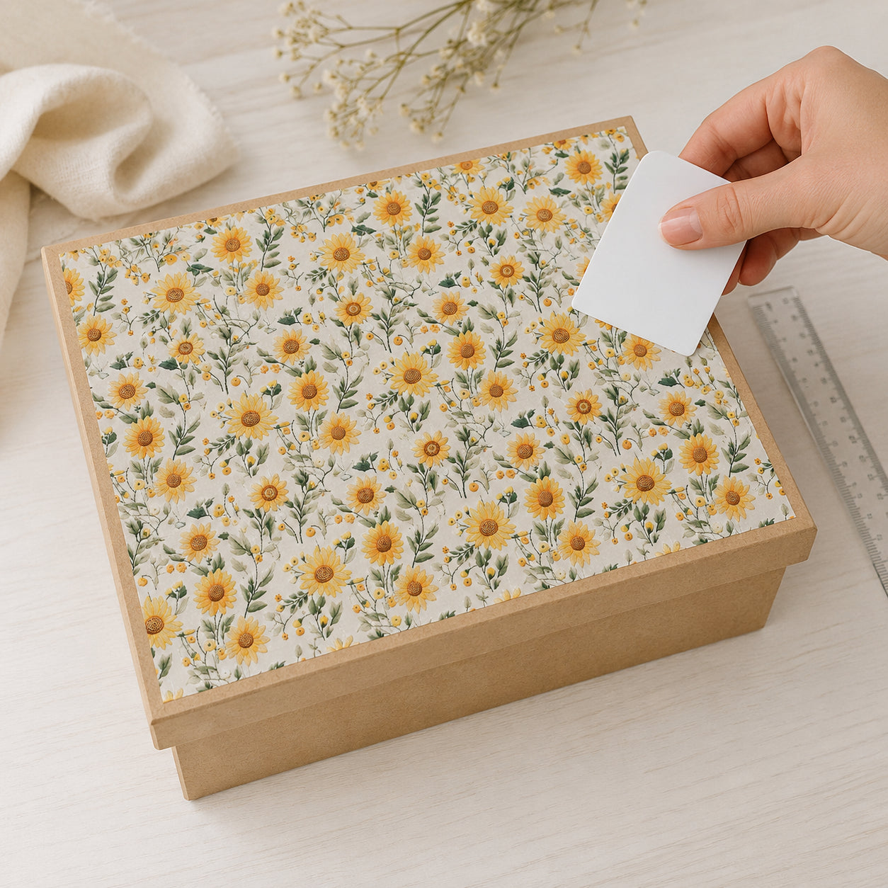 Estampa Adesiva Girassóis Costura 32x45cm para Artesanato e Scrapbook Esta-007 - Litoarte