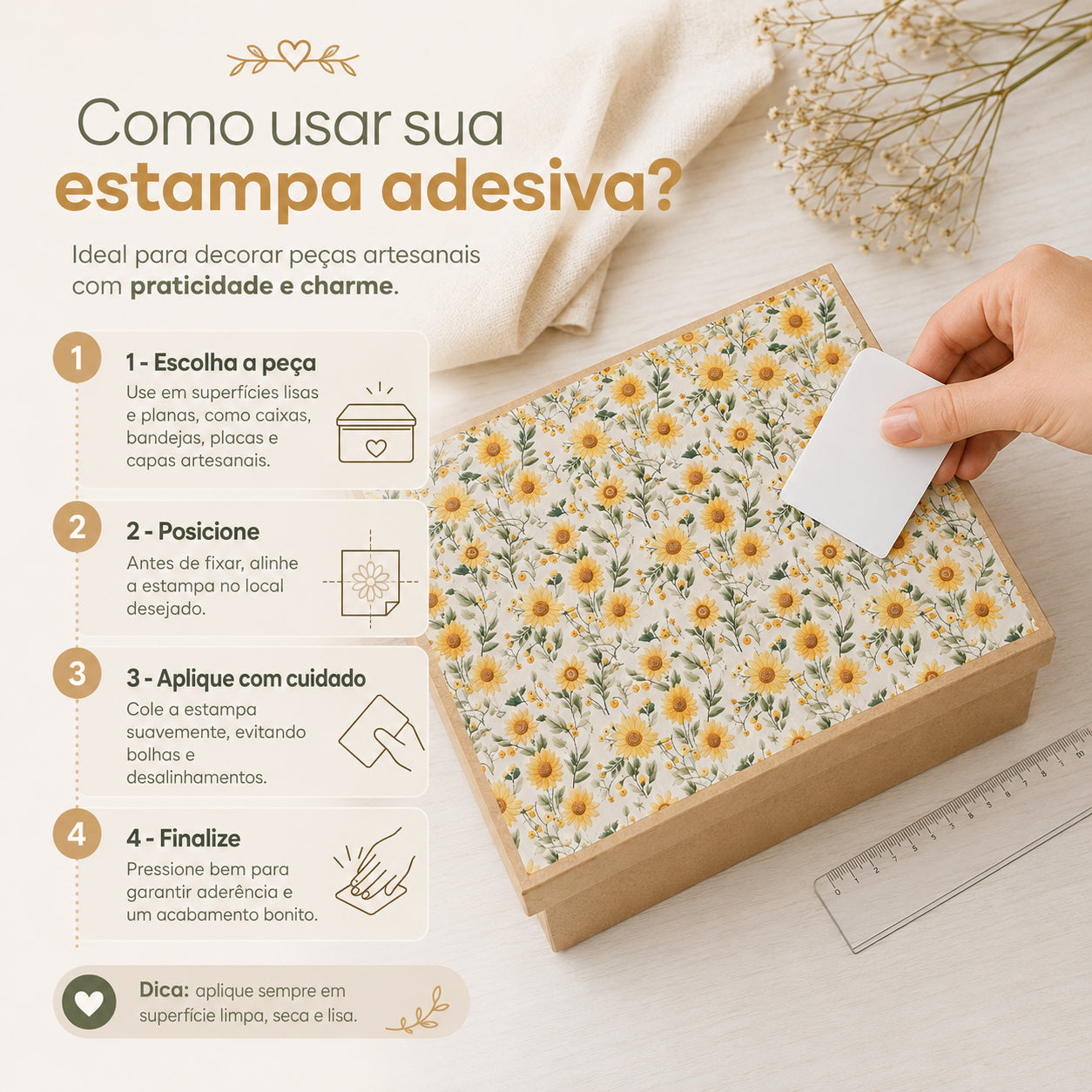 Estampa Adesiva Girassóis Costura 32x45cm para Artesanato e Scrapbook Esta-007 - Litoarte