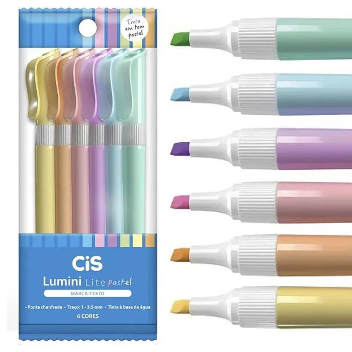 Estojo de Marca Texto Lumini Lite 3.5Mm com 6 Cores - Pastel - Cis