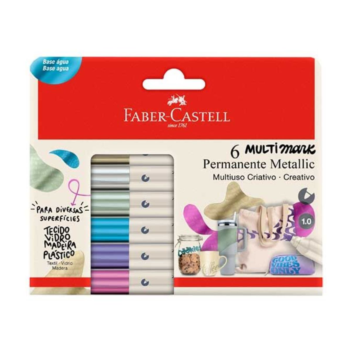 Estojo Marcador Multimark Permanente 1,0mm 6 Cores Metallic - Faber-castell Mm/es106mzf
