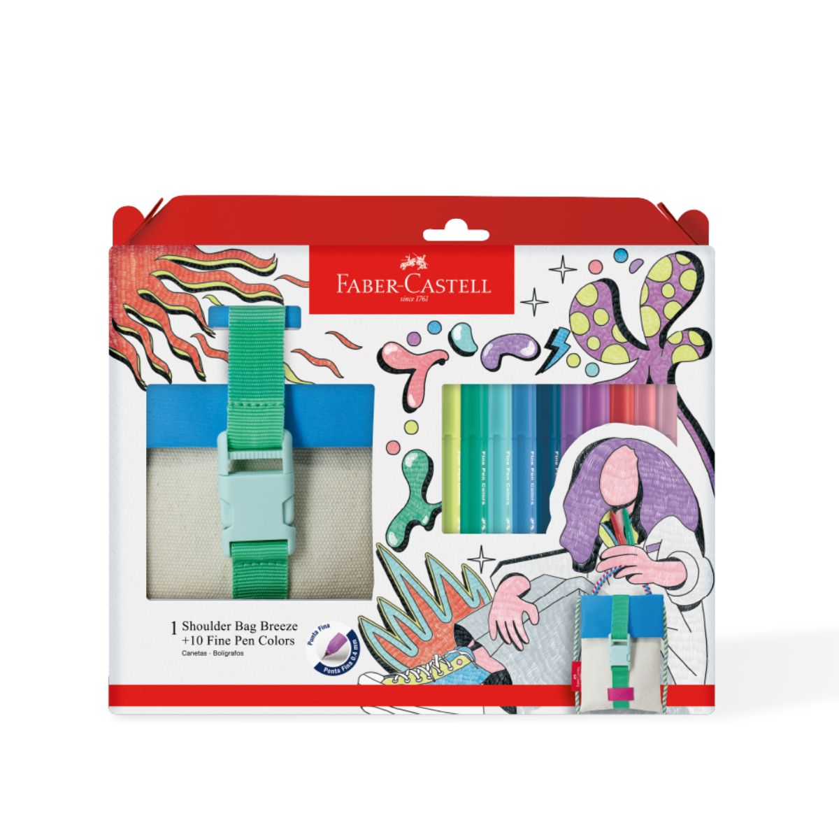 Estojo Fine Pen Shoulder Bag Breeze com 11 Peças - Faber-castell Fpb/esbrzzf