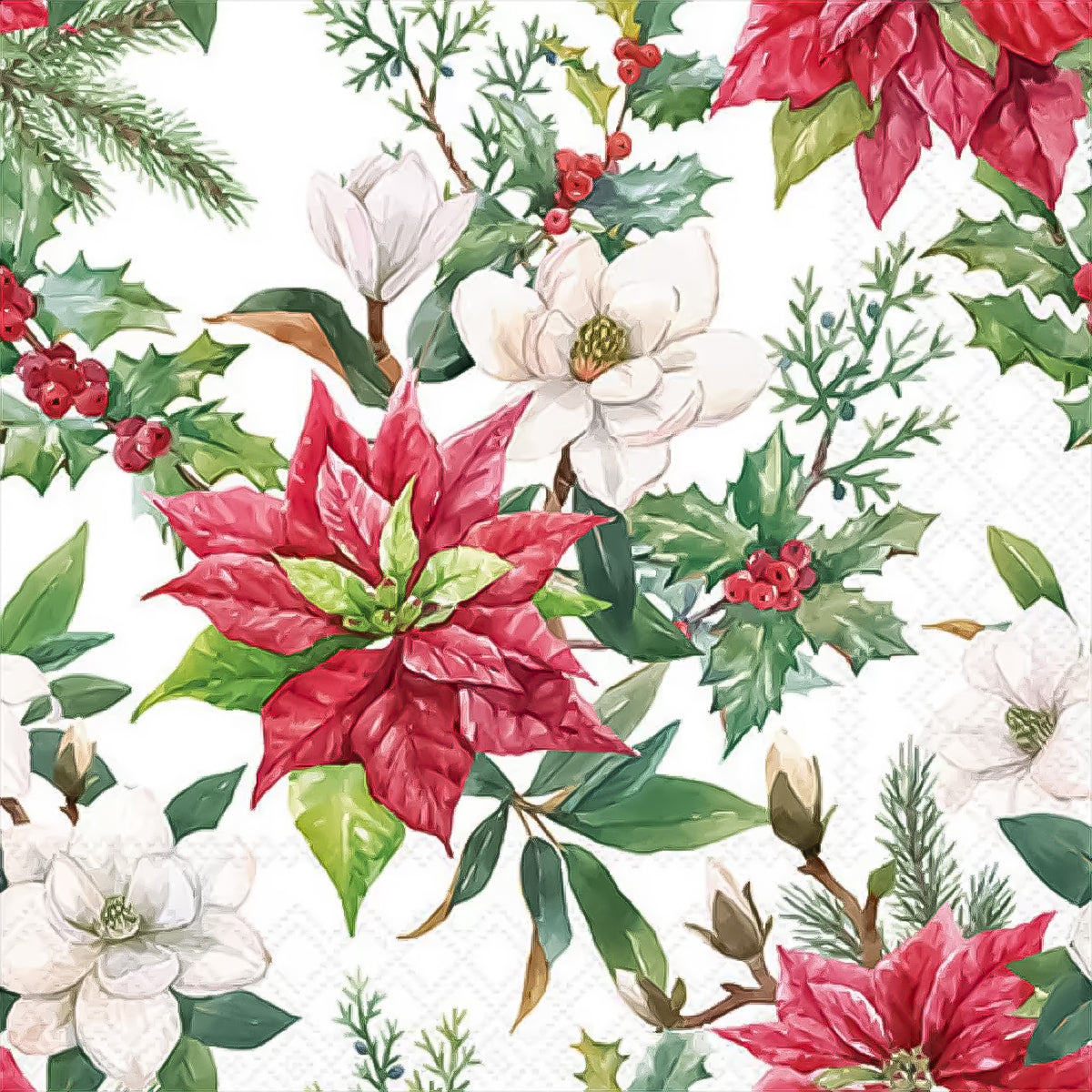 Guardanapo para Decoupage Ambiente 33x33cm com 20 Unidades - Florais de Natal