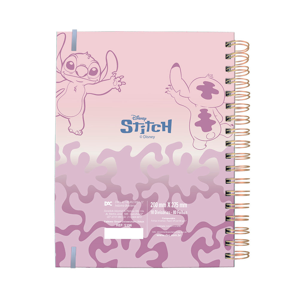 Caderno Smart Universitário com 80 Folhas 90g/m² Fechamento em Elástico - Stitch 20x27,5cm Dac - 5196
