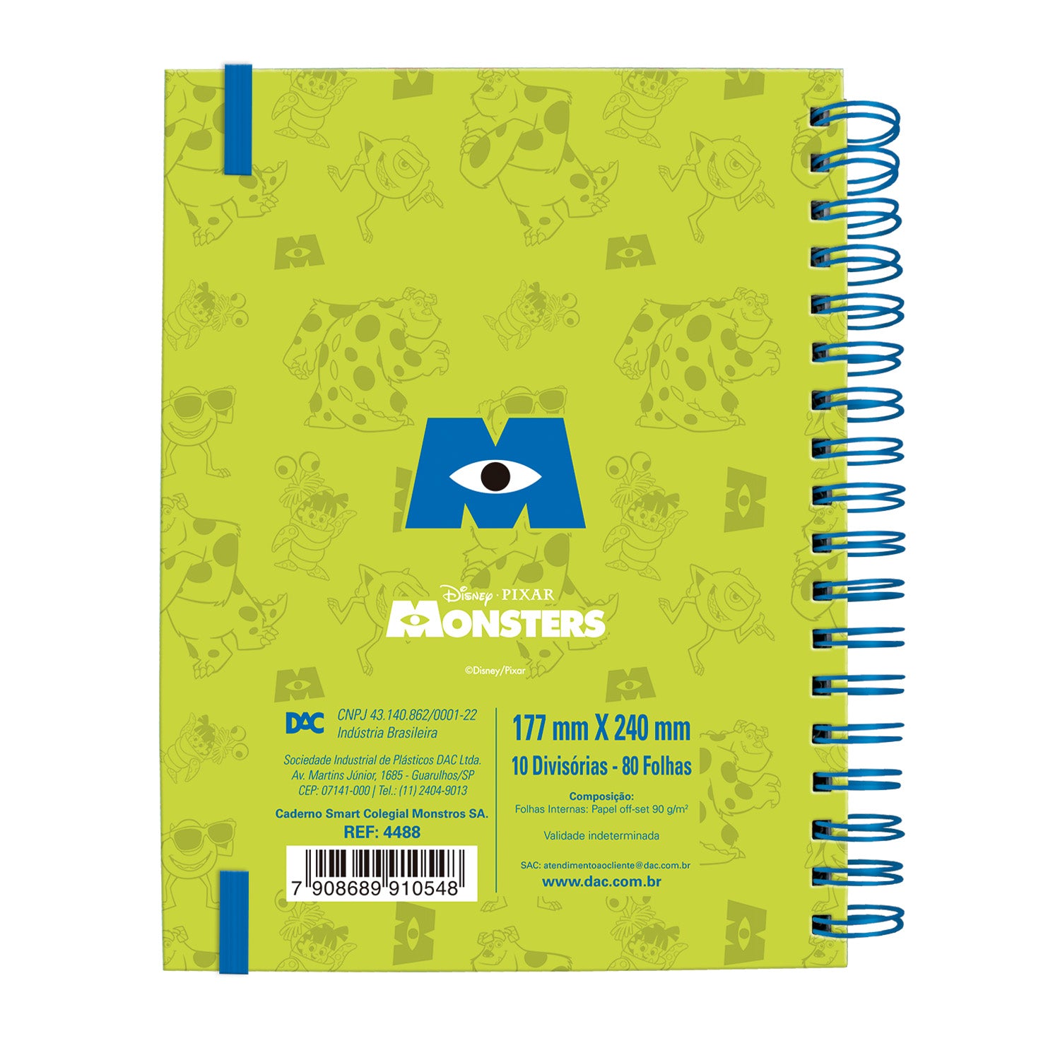 Caderno Smart Colegial com 80 Folhas 90g/m² Fechamento em Elástico - Monstros S.A. 17,7X24cm Dac - 4488