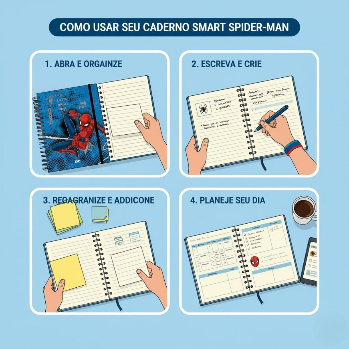 Caderno Smart Colegial com 80 Folhas 90g/m² Fechamento em Elástico - Homem Aranha 17,7x24cm Dac - 4630