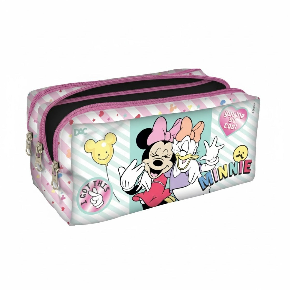 Estojo Triplo com 3 Zíperes em Tecido - Minnie Kids 19,5x11,5cm Dac - 5130
