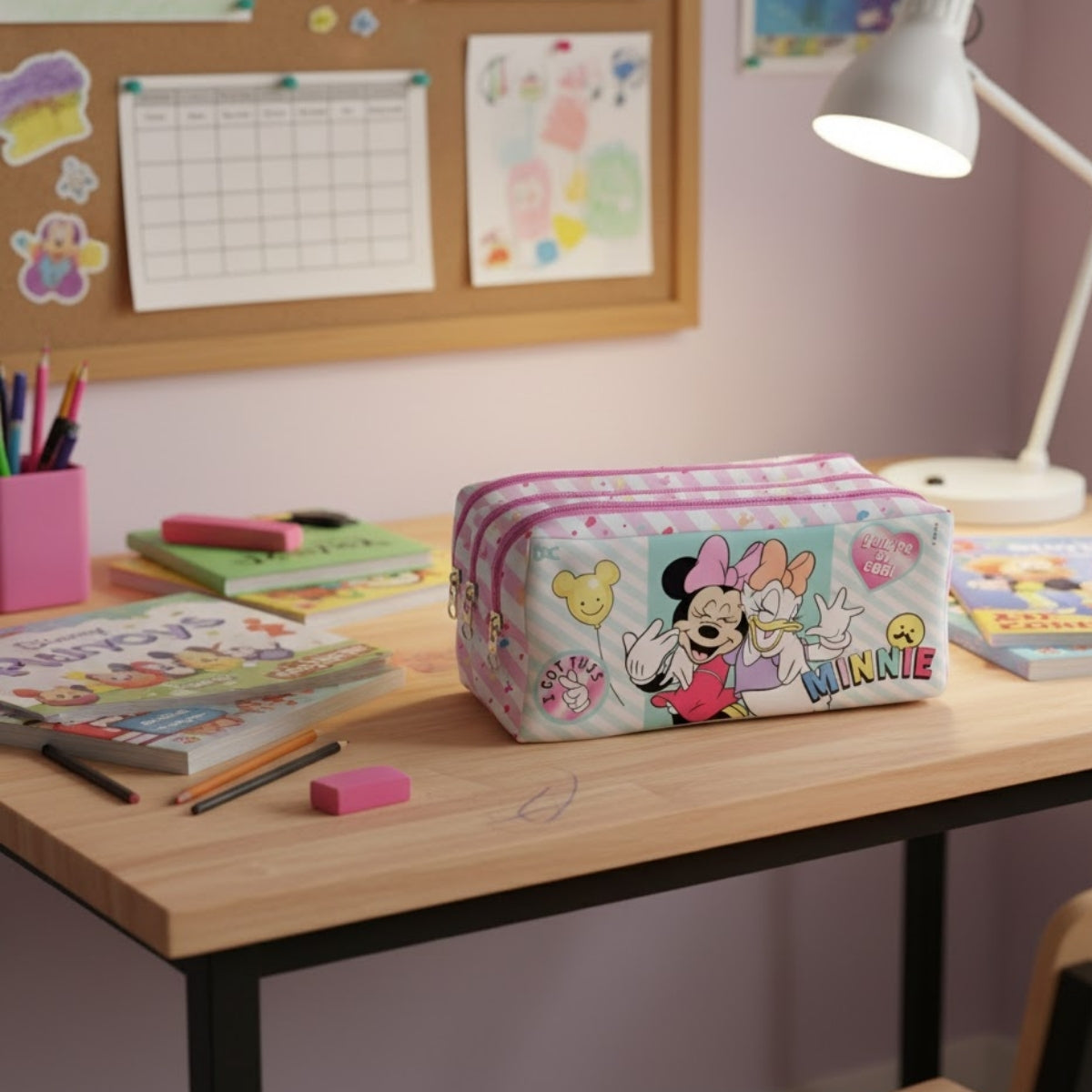 Estojo Triplo com 3 Zíperes em Tecido - Minnie Kids 19,5x11,5cm Dac - 5130
