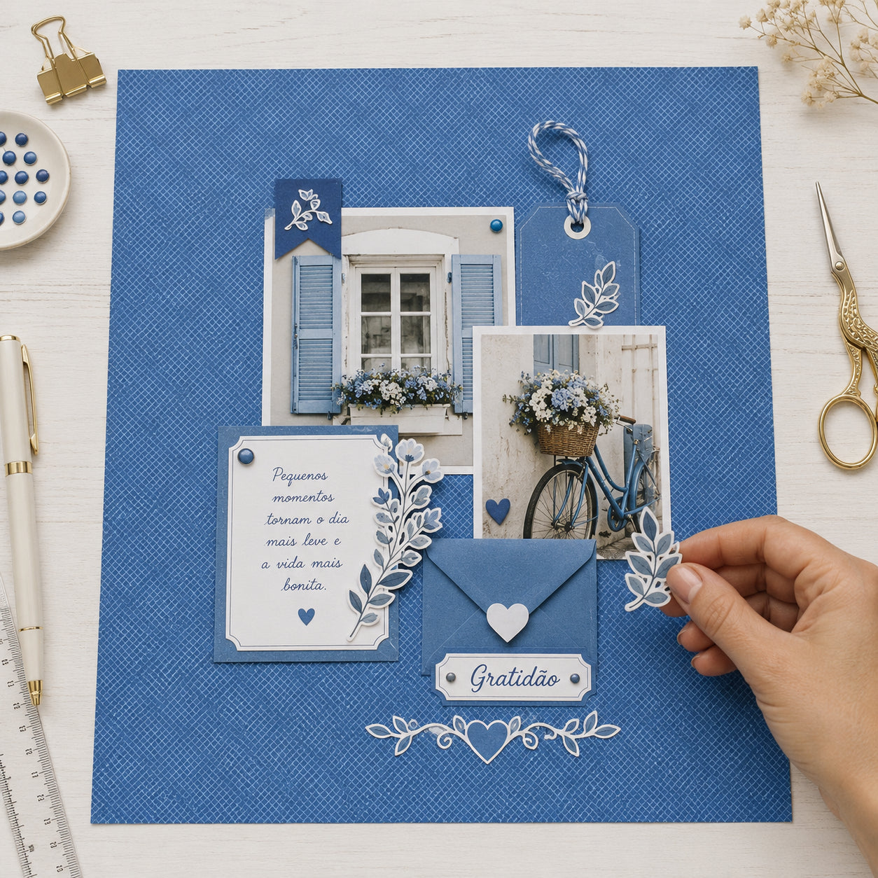 Papel para Scrapbook Estampas Basicas Coleção Floral 3d Textura Azul 30,5x30,5cm para Scrapbook e Papelaria Criativa Sbb-213 - Litoarte