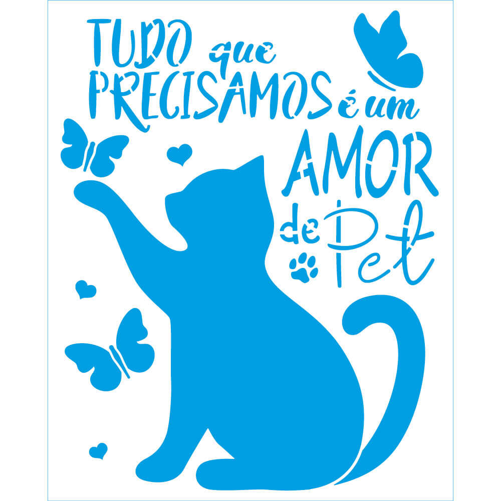 Stencil Coleção Pets Gato Amor de Pet 17x21cm para Pintura Decorativa e Artesanato Stm-768 - Litoarte