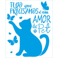 Stencil Coleção Pets Gato Amor de Pet 17x21cm para Pintura Decorativa e Artesanato Stm-768 - Litoarte