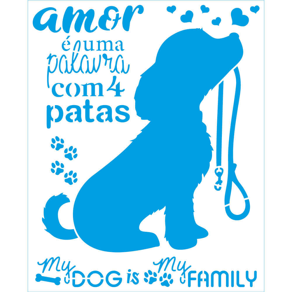 Stencil Coleção Pets Cachorro Amor 4 Patas 17x21cm para Pintura Decorativa e Artesanato Stm-769 - Litoarte