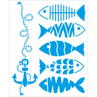 Stencil Peixes e Ancora 17x21cm para Pintura Decorativa e Artesanato Stm-766 - Litoarte