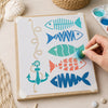 Stencil Peixes e Ancora 17x21cm para Pintura Decorativa e Artesanato Stm-766 - Litoarte
