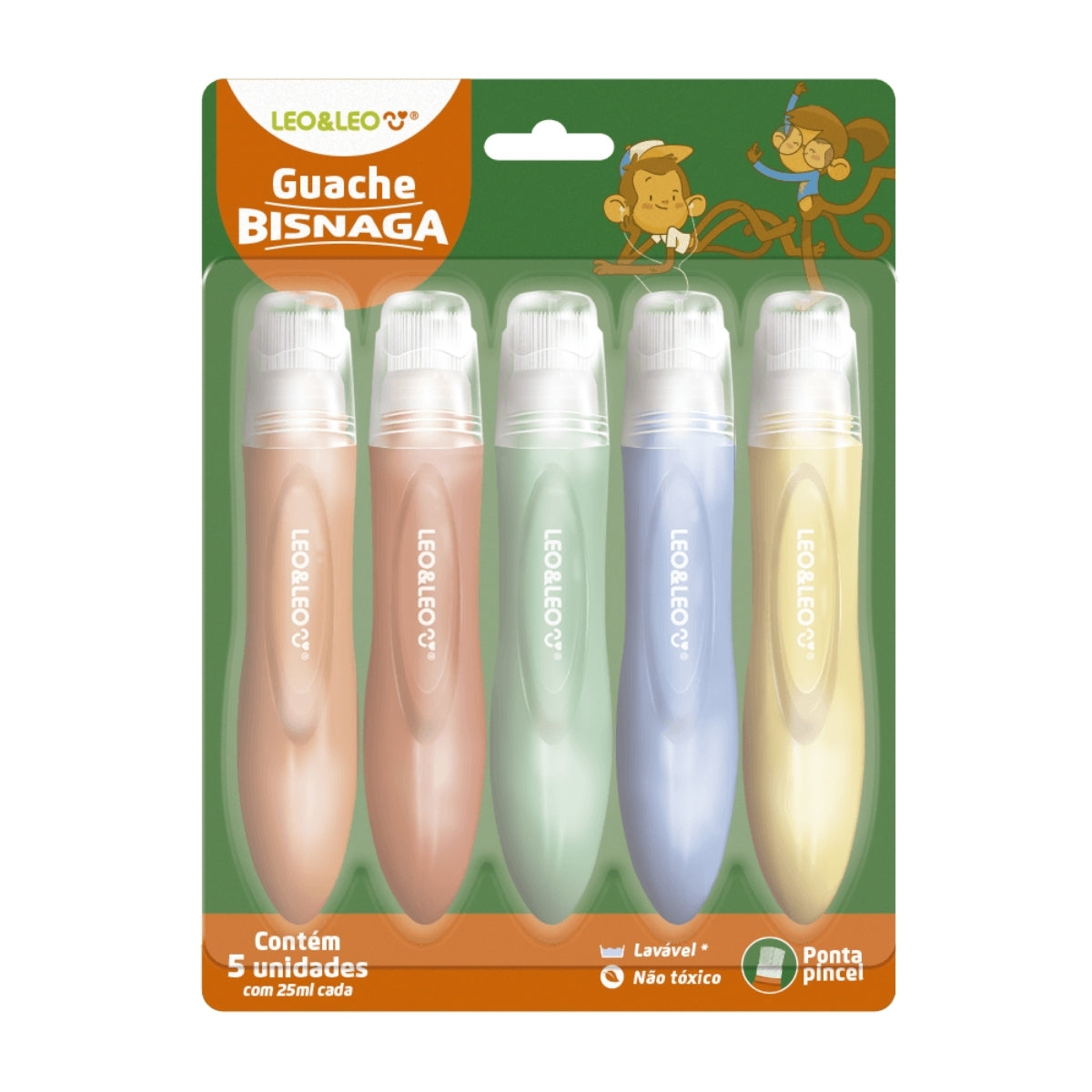 Kit Tinta Guache Bisnaga Ponta Pincel 25ml com 5 Cores - Leo & Leo 10238