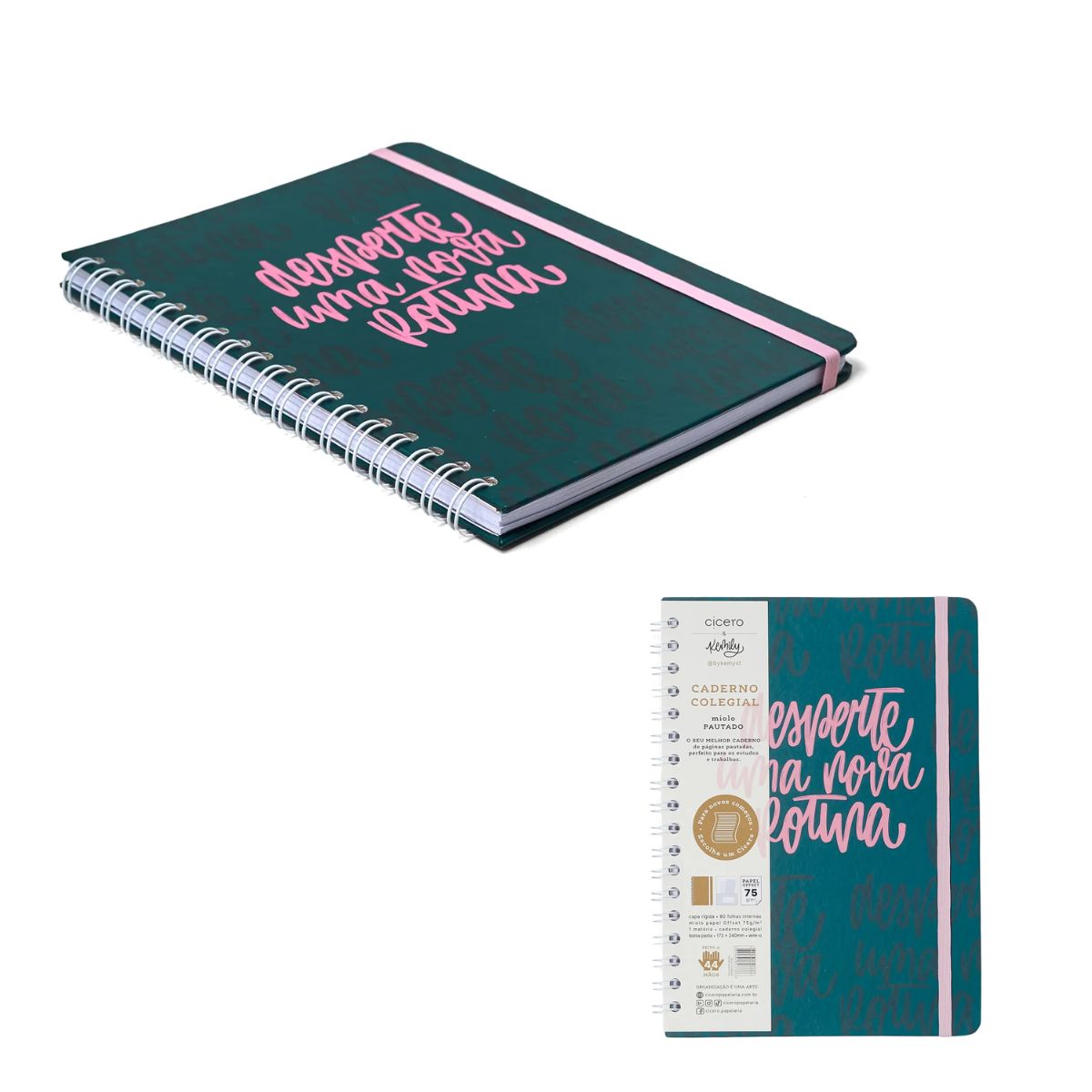 Caderno Colegial Espiral Cicero 17,3x24cm 80 Folhas Pautado - Kemily Desperte Verde