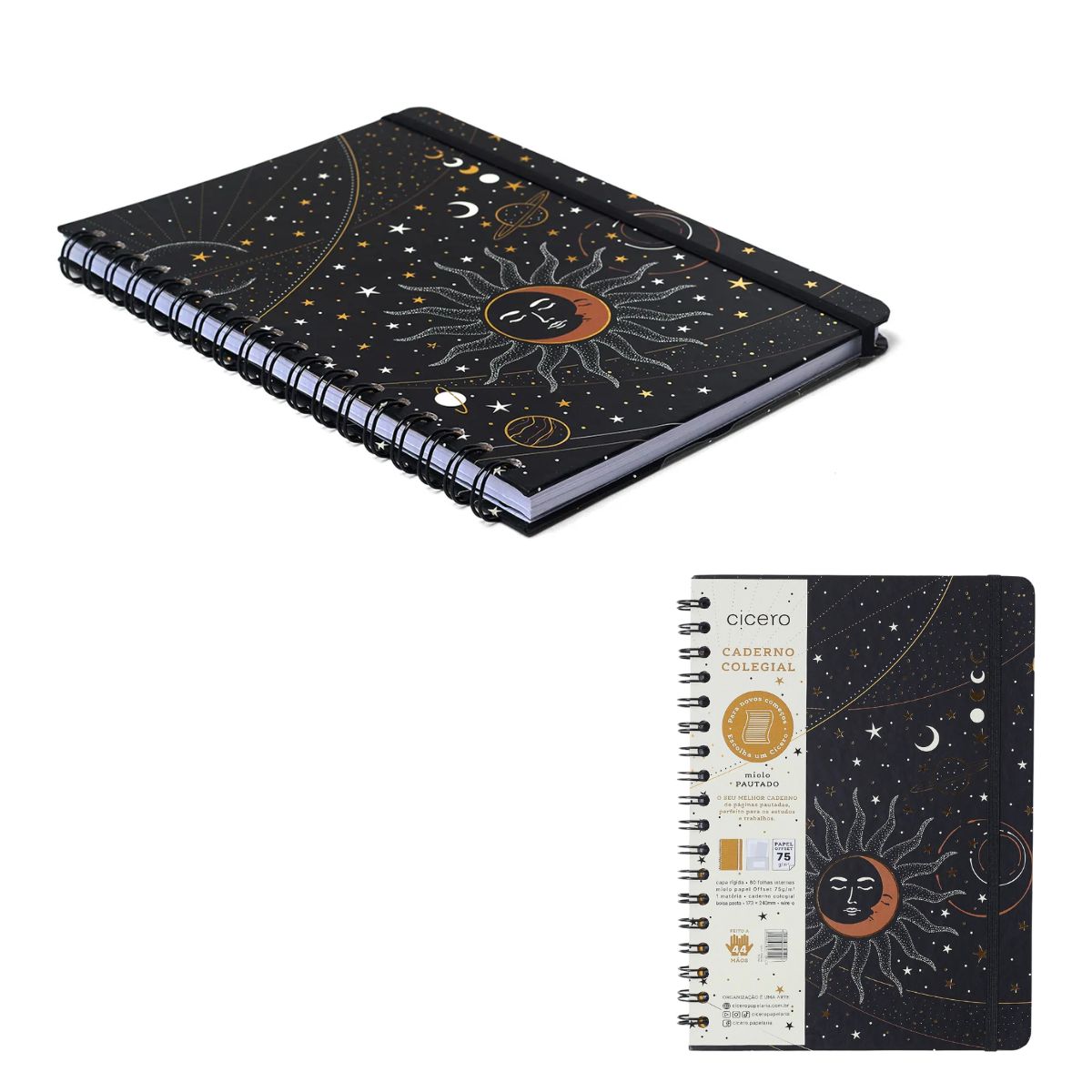 Caderno Colegial Espiral Cicero 17,3x24cm 80 Folhas Pautado - Eclipse Preto