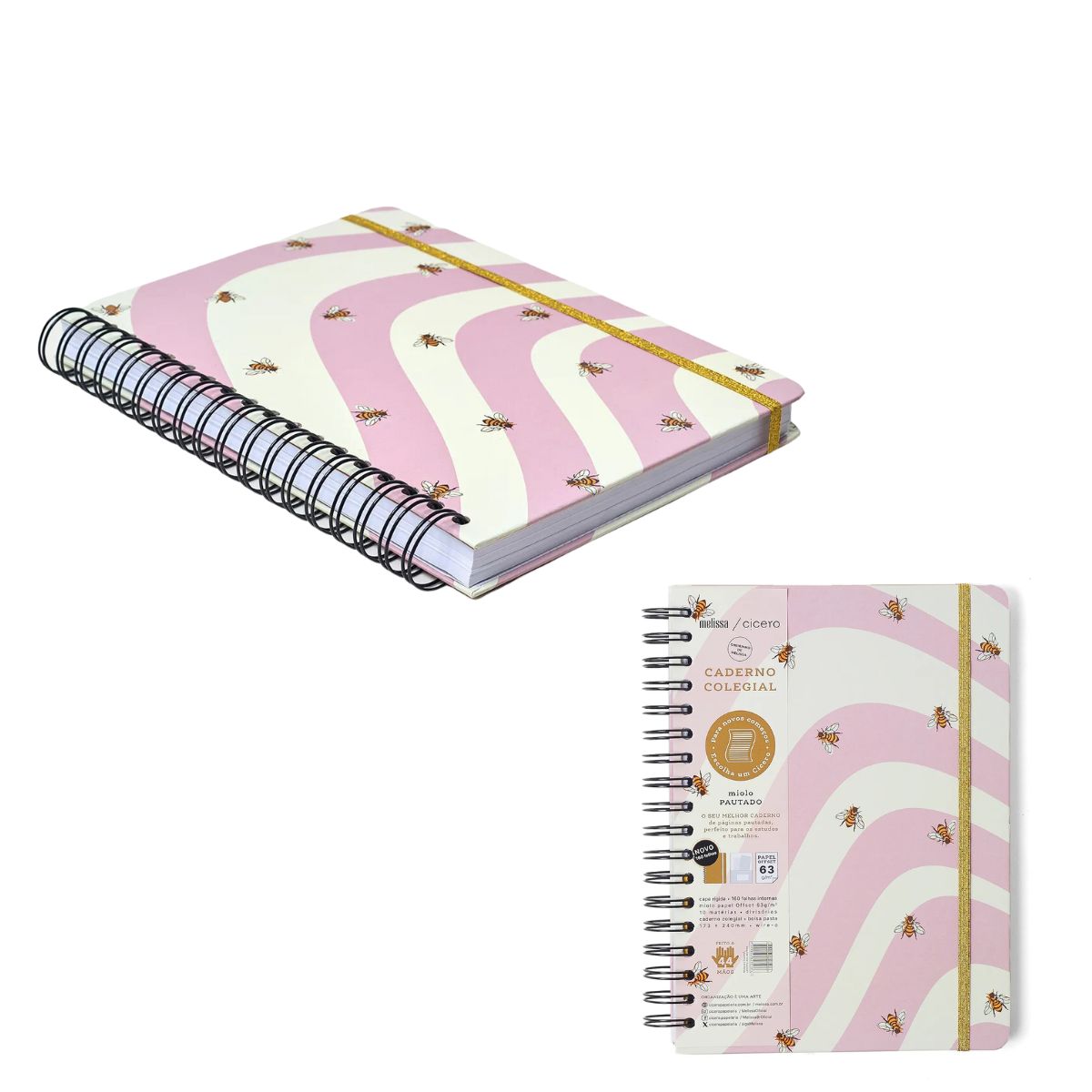 Caderno Colegial Espiral Cicero 17,3x24cm 160 Folhas Pautado - Melissa Caminho das Abelhas