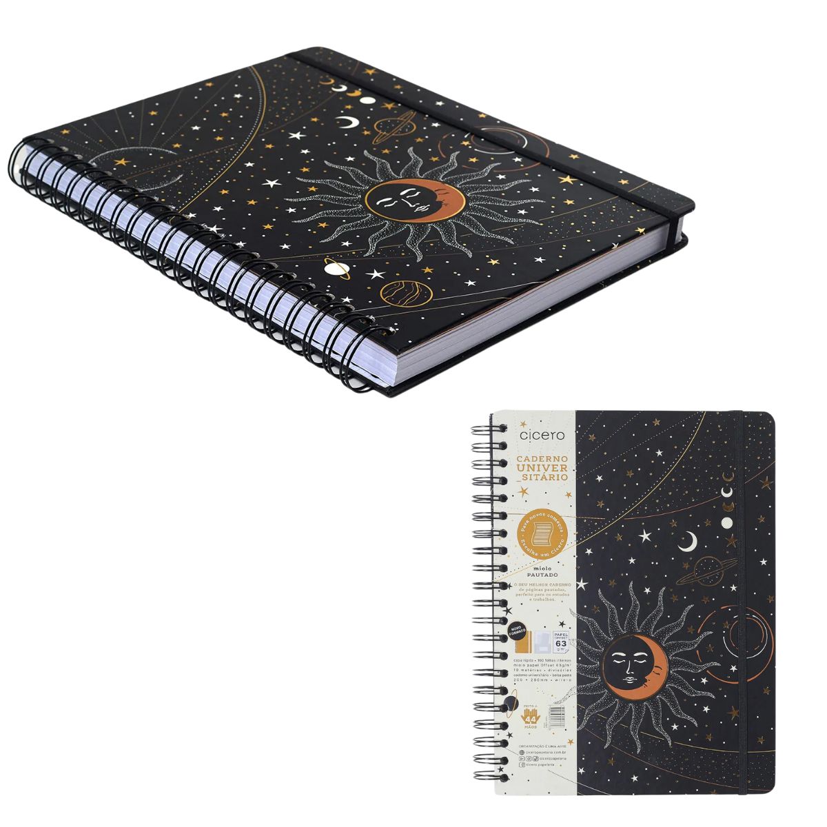 Caderno Universitário Espiral Cicero 20x28cm 160 Folhas Pautado - Astral Eclipse Preto