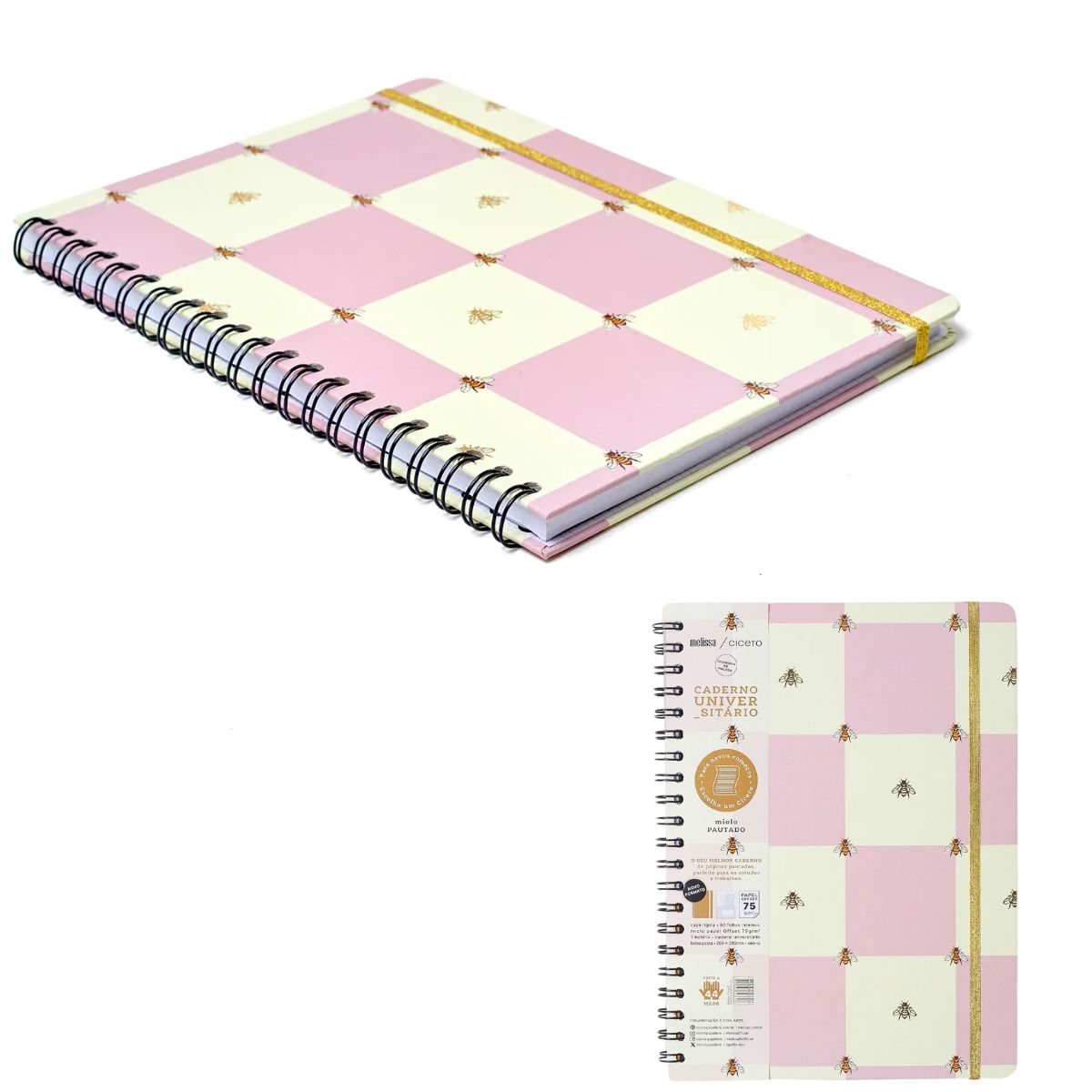 Caderno Universitário Espiral Cicero 20x28cm 80 Folhas Pautado - Melissa Casa das Abelhas Rose