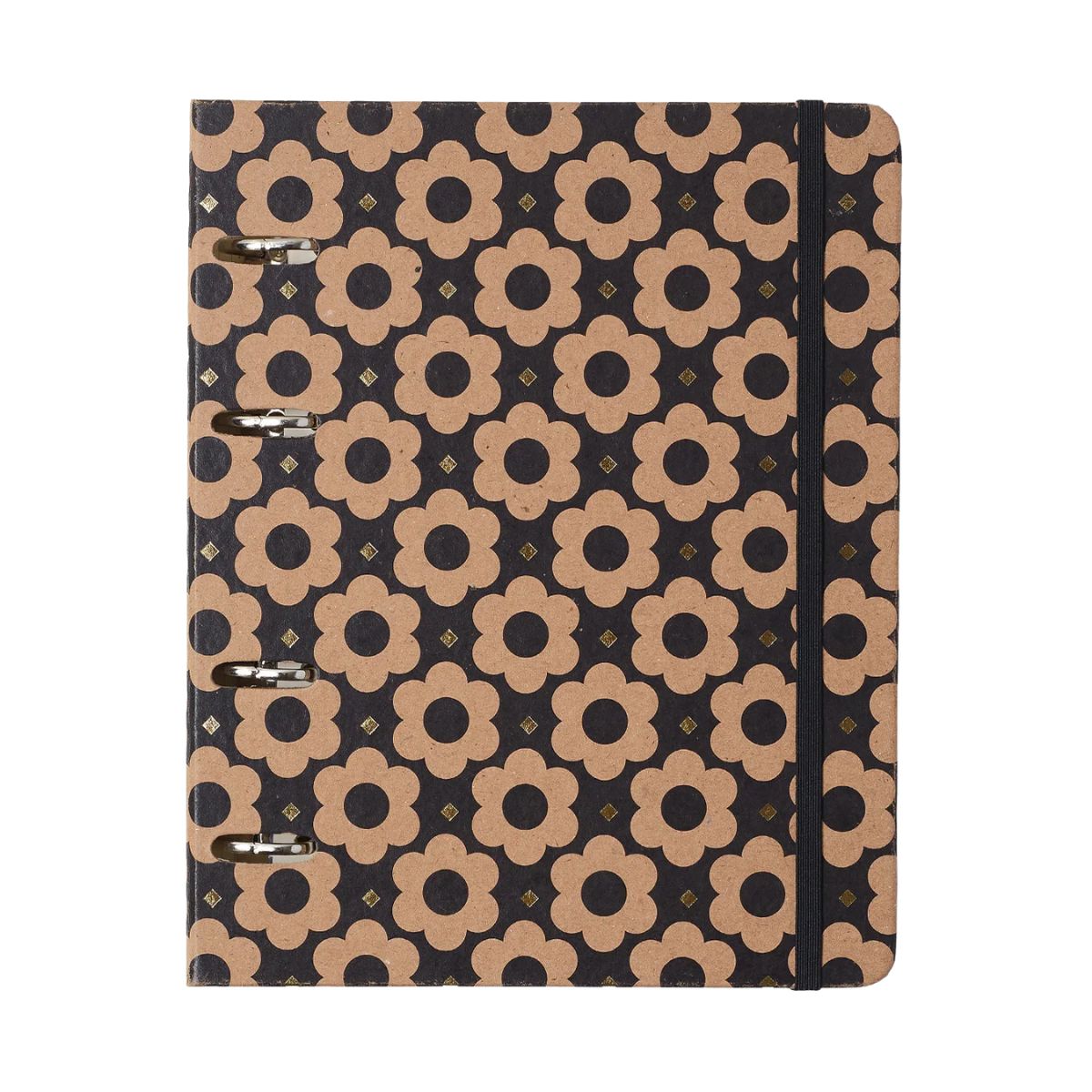 Caderno Criativo Argolado Cicero Office Duo A5 80 Folhas Pautado e Pontado - Kraft Flores Mini