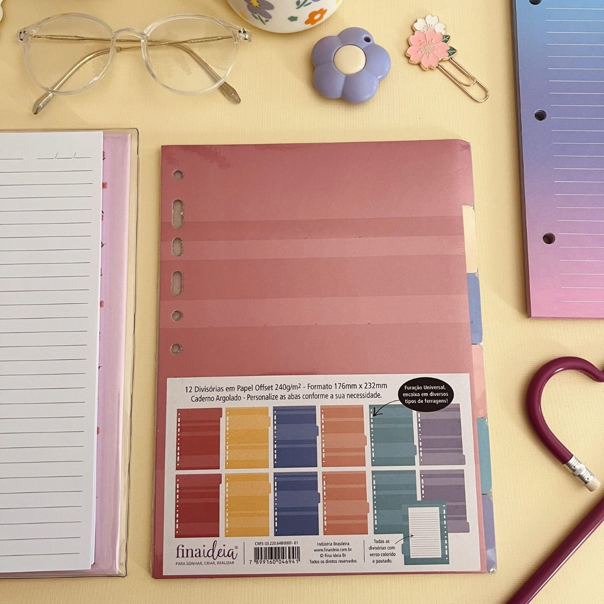 Refil Divisórias Caderno Argolado Colorido com 12 Unidades - Fina Ideia