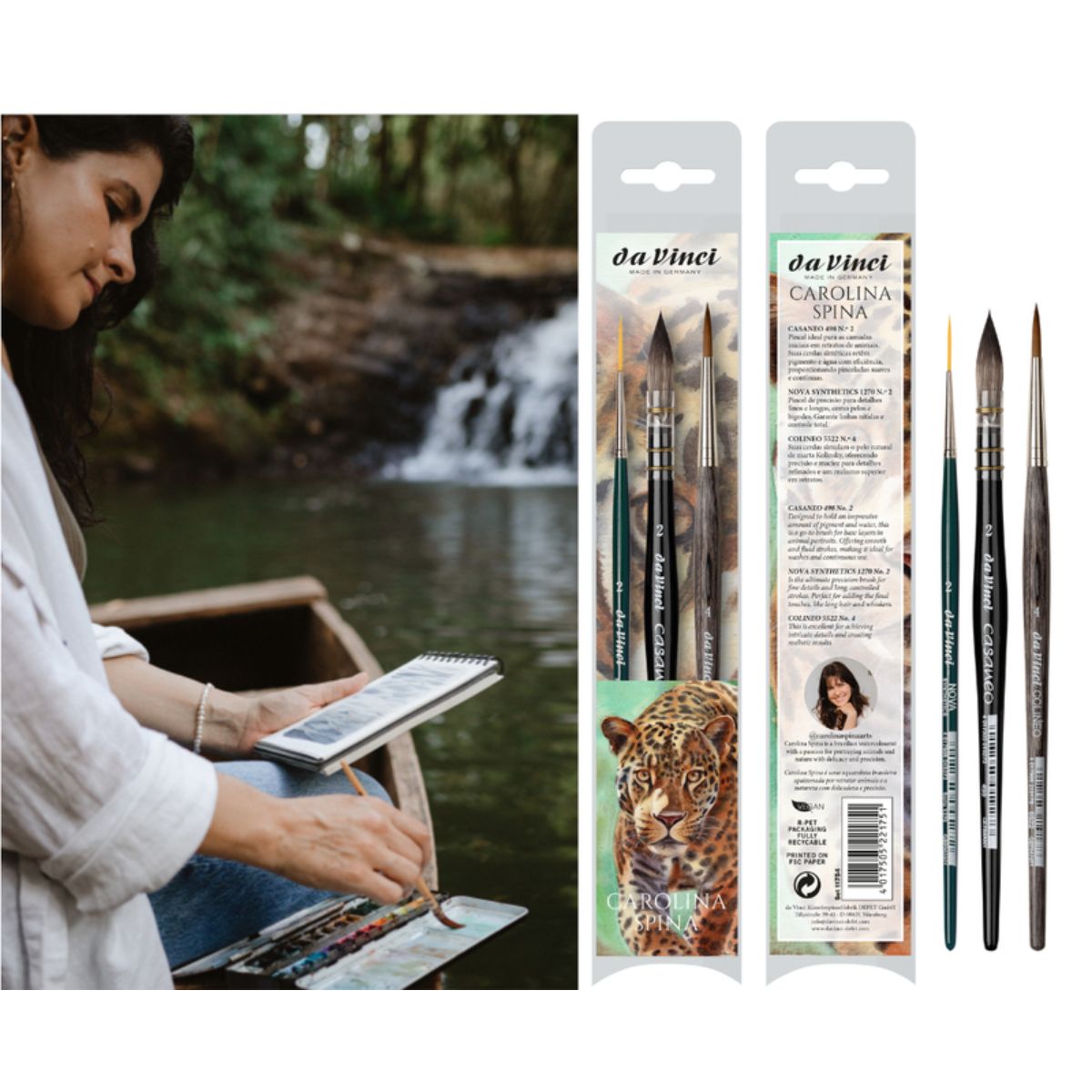 Kit Pincel da Vinci Carolina Spina com 3 Unidades - Séries 498, 1270 e 5522