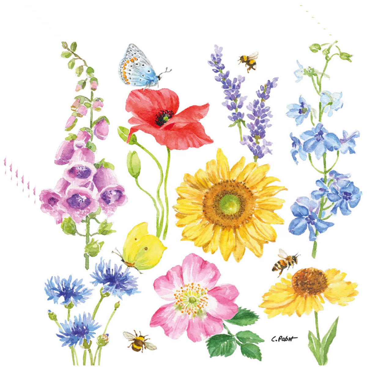 Guardanapo para Decoupage Ambiente 33x33cm com 2 Unidades - Flores e Abelhas