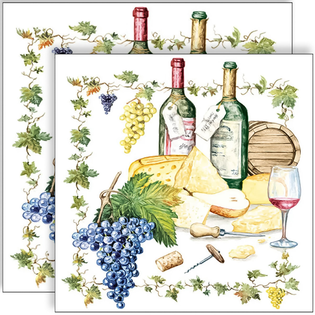 Guardanapo para Decoupage Ambiente 33x33cm com 2 Unidades - Vinho & Queijo