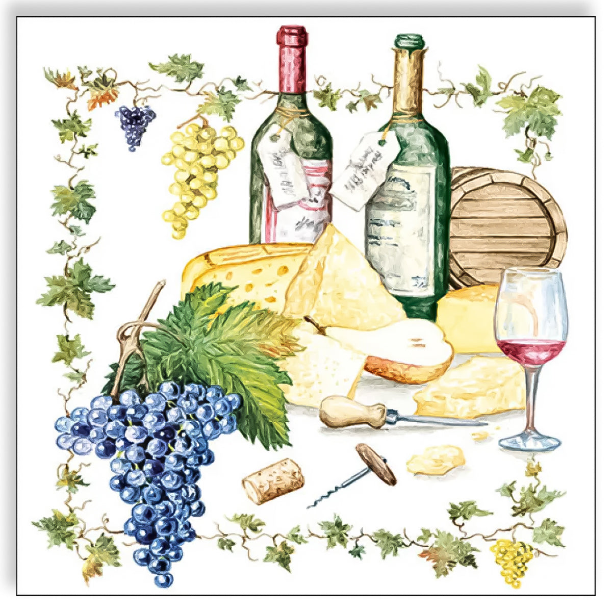 Guardanapo para Decoupage Ambiente 33x33cm com 2 Unidades - Vinho & Queijo