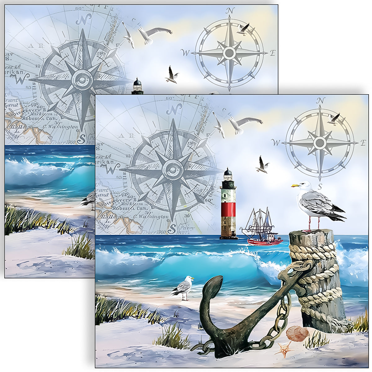 Guardanapo para Decoupage Ambiente 33x33cm com 2 Unidades - Âncora & Gaivotas