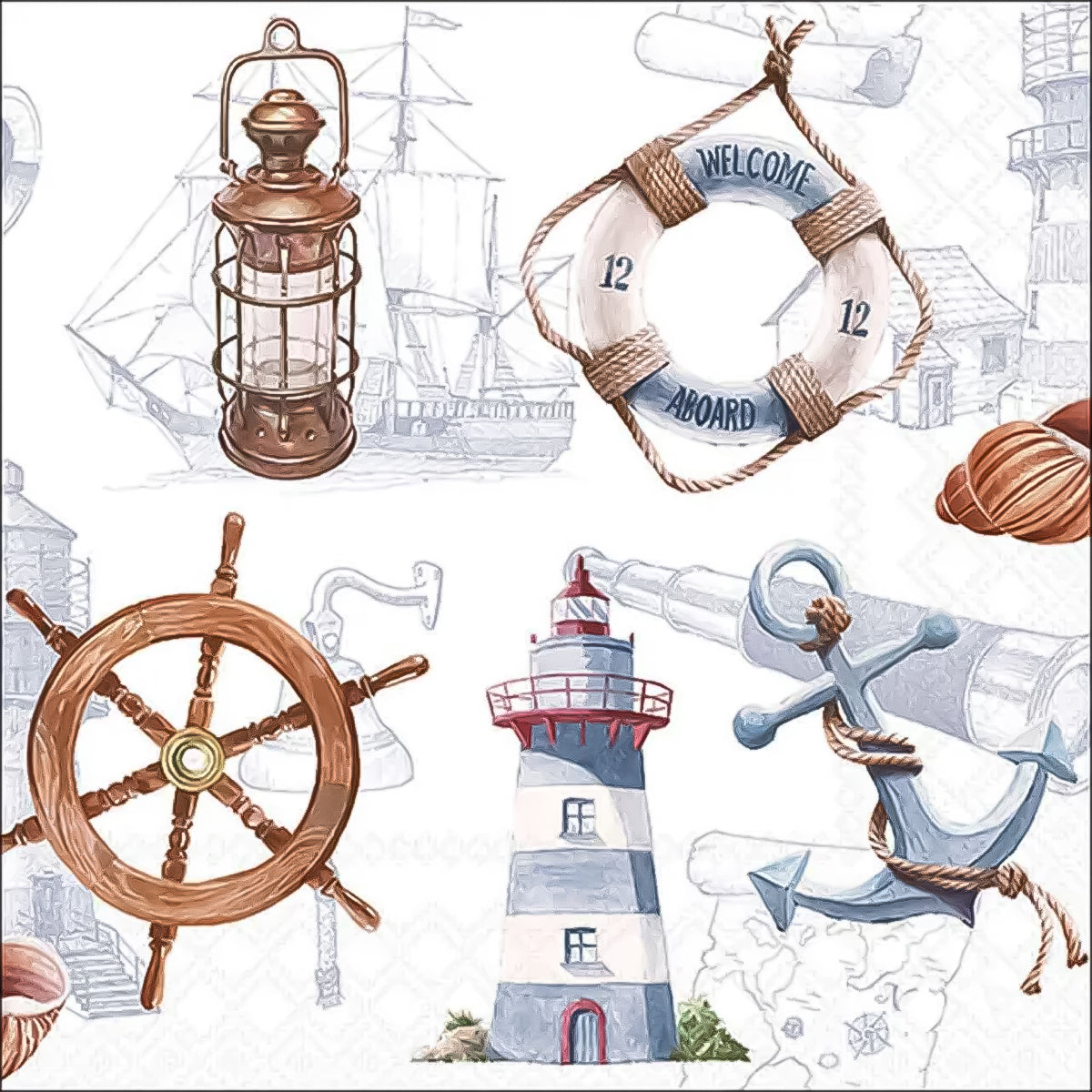 Guardanapo para Decoupage Ambiente 33x33cm com 2 Unidades - Itens Maritimos