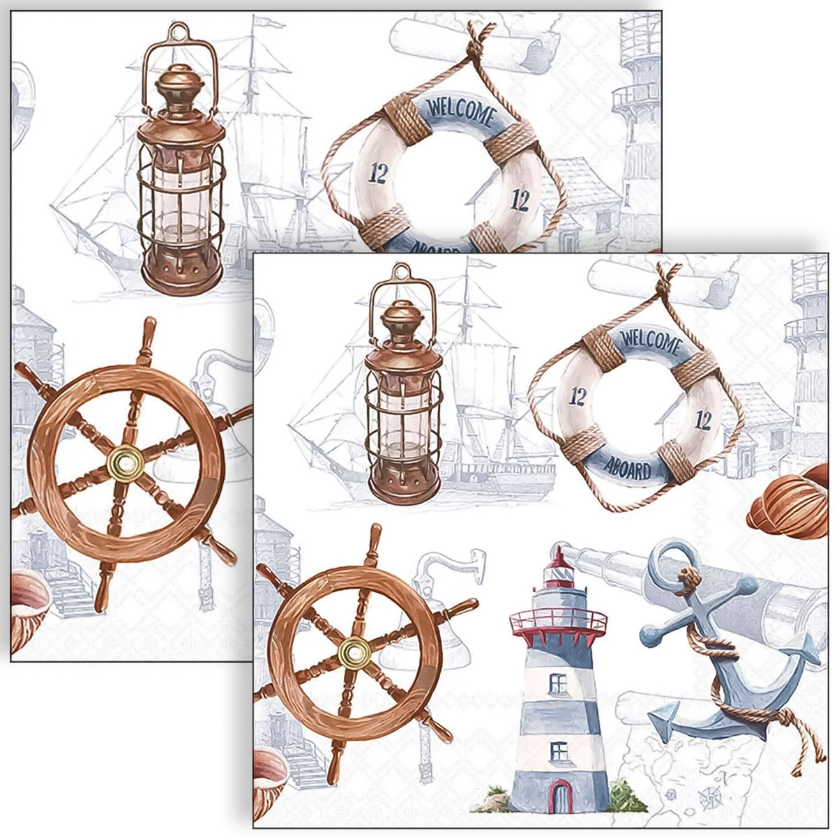 Guardanapo para Decoupage Ambiente 33x33cm com 2 Unidades - Itens Maritimos