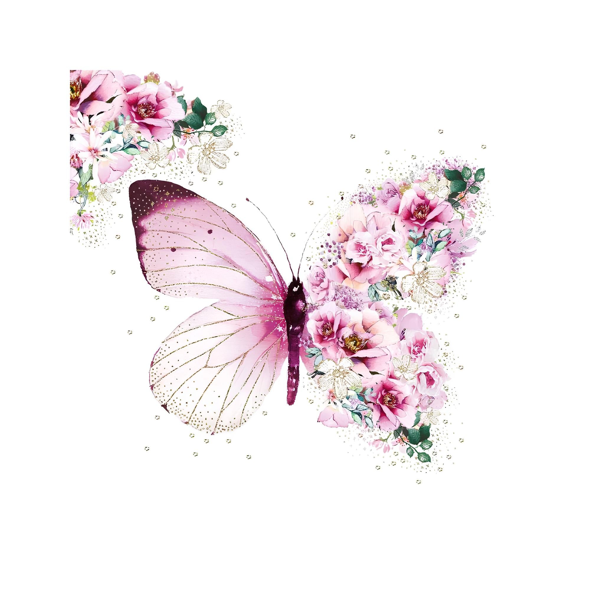 Guardanapo para Decoupage Ambiente 33x33cm com 2 Unidades - Flores de Borboleta