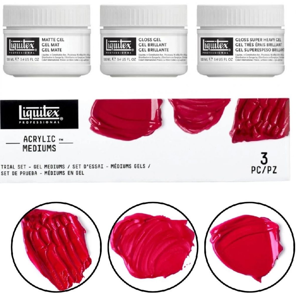 Estojo de Gel Aditivos para Tinta Acrílica Liquitex 100ml com 3 Unidades