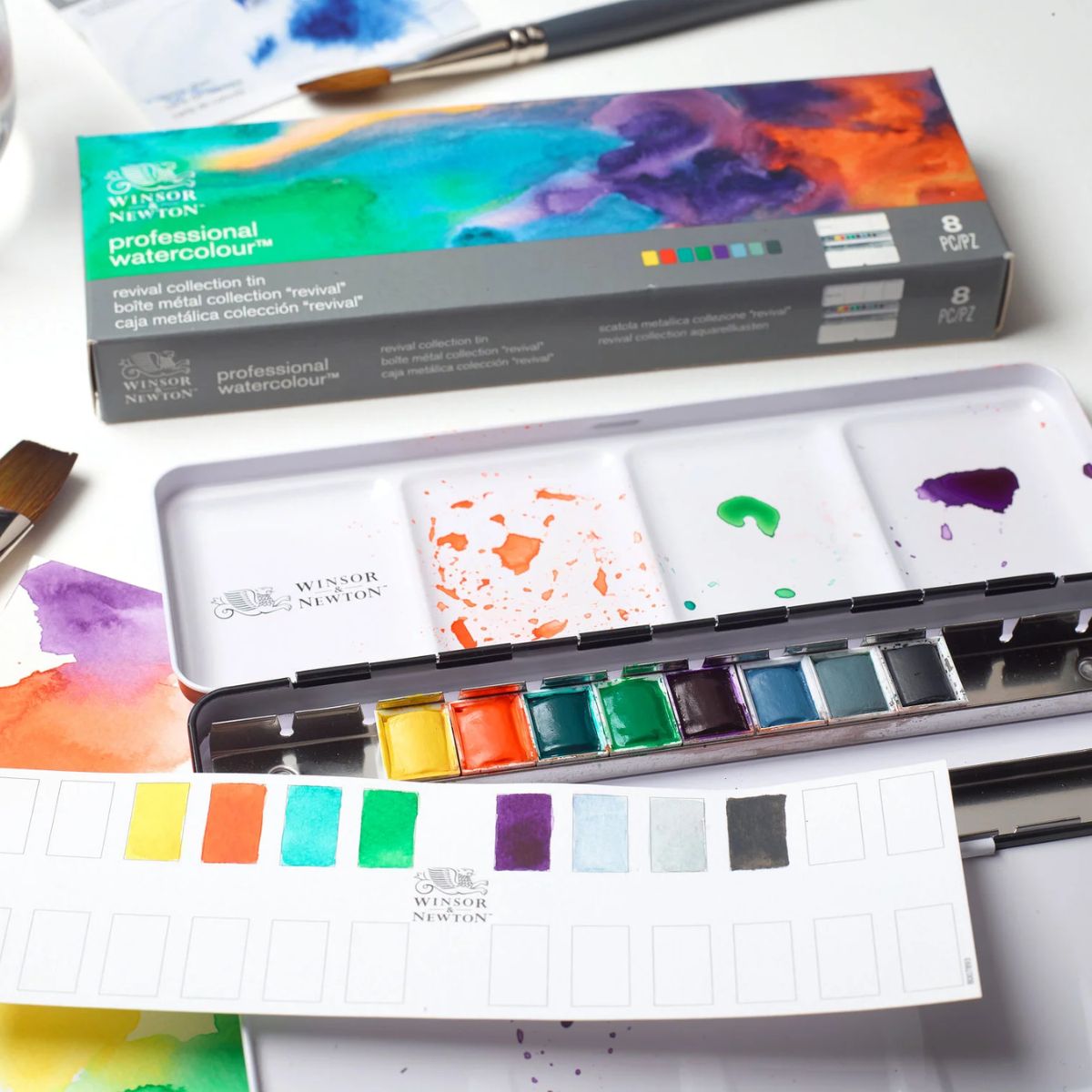 Estojo Tinta Aquarela Profissional Winsor & Newton Revival Collection com 8 Peças