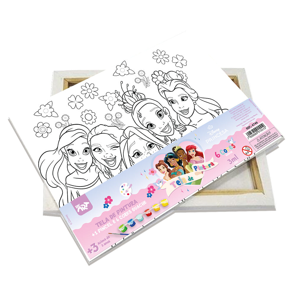 Tela para Pintura Guache com 1 Pincél e 6 Cores - Princesas Dac - 4749
