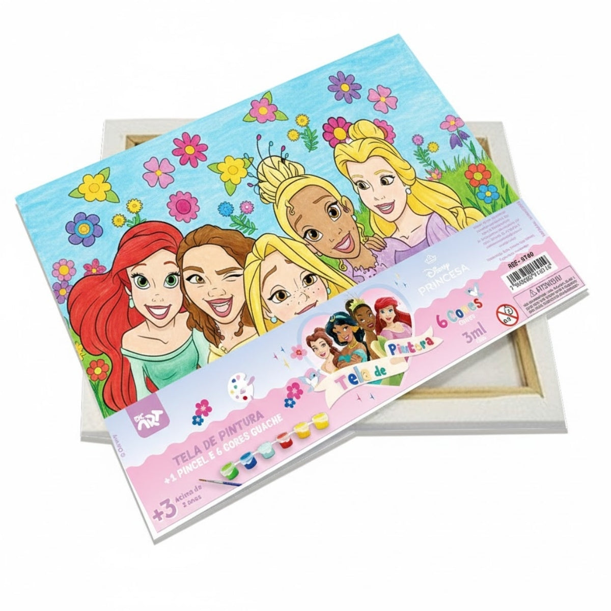Tela para Pintura Guache com 1 Pincél e 6 Cores - Princesas Dac - 4749