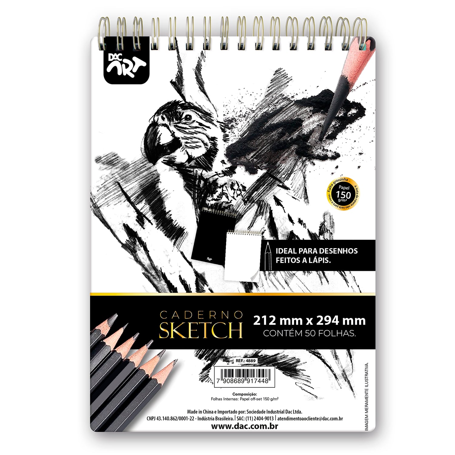 Caderno Sketch Dac Art com 50 Folhas sem Pauta 150g/m² 21,2x29,4cm Dac - 4889