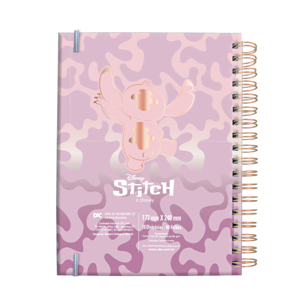 Caderno Smart Colegial com 80 Folhas 90g/m² Fechamento em Elástico - Stitch 17,7x24cm Dac - 4668