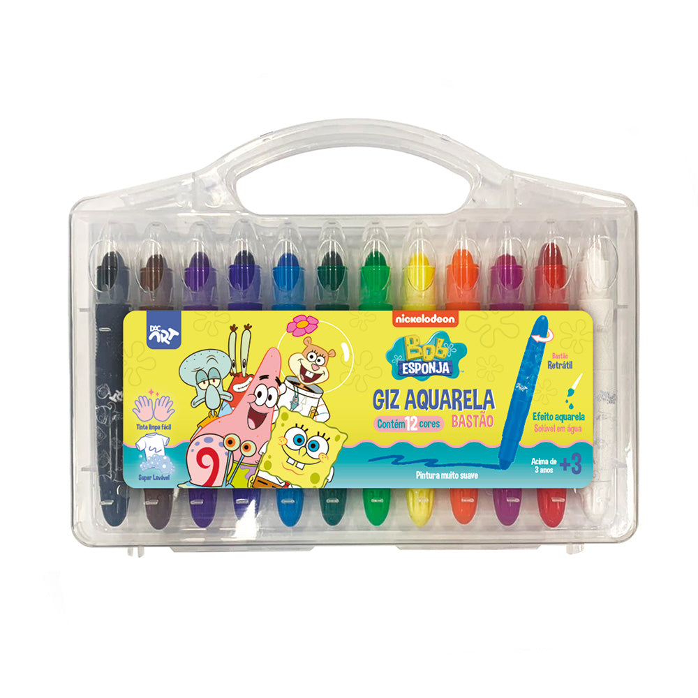 Est Giz Bastao Aquarelavel Retratil C/12 Cores Bob Esponja Dac - 4735