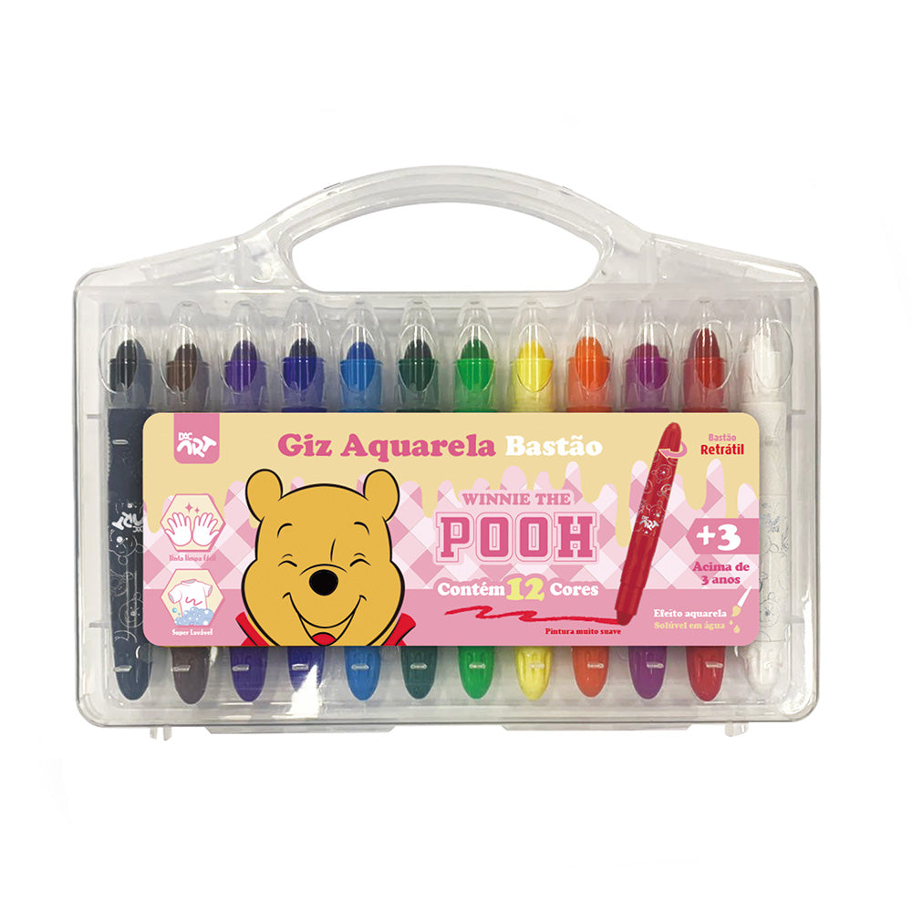Giz de Cera Retrátil Aquarela com 12 Cores - Pooh Dac - 4736